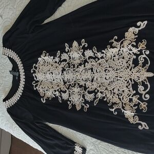 INC international concepts black dress with embroidery, SZ L